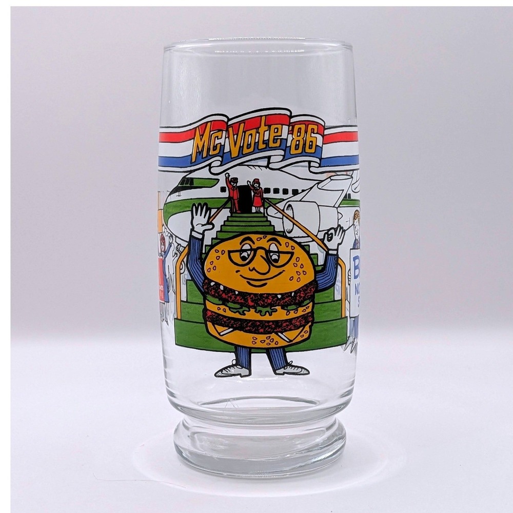 Vintage 1977 McDonalds Mayor McCheese Glass McVote 86 Action Series Collectible